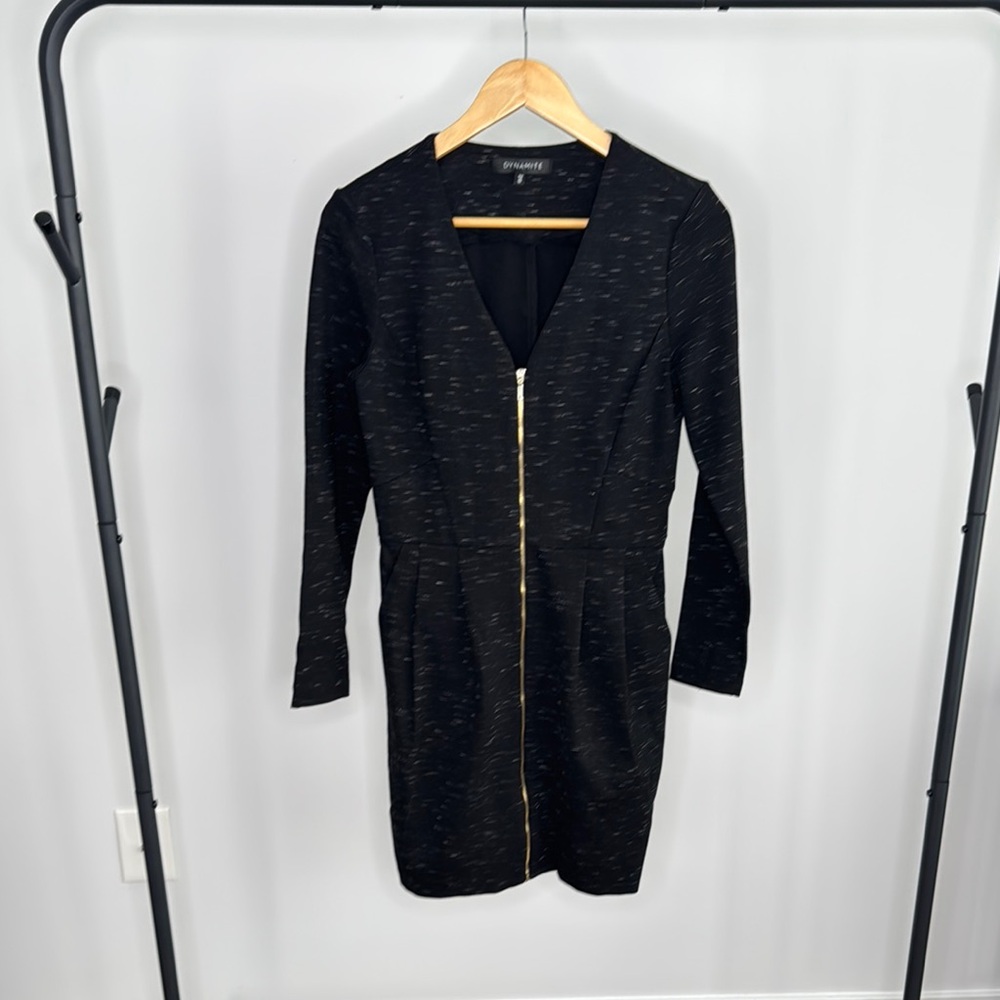 Dynamite Elegant Black Dress Petite Small, Zip up Dress with Pockets